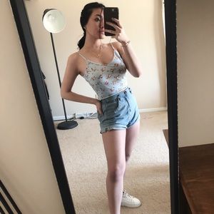 Floral Lettuce Trim Cami Crop Top